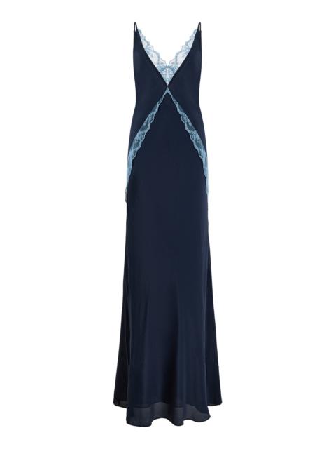 SIR. Elsie Lace-Trimmed Satin Maxi Slip Dress navy