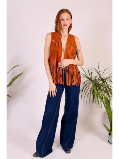 FREE PEOPLE 1970's Bullet Dark Wash Denim Wide Leg Hippie Jeans Selected By Wolf And Moon Vintage