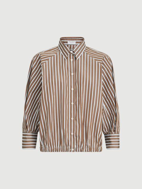 Brunello Cucinelli Cotton shadow stripe poplin shirt with monili