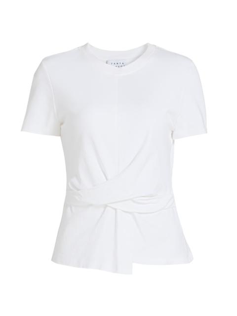 TANYA TAYLOR Women's Kelsey Crewneck Cotton Twist-Front Top - White
