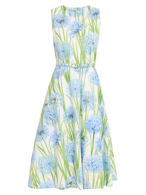 Oscar de la Renta Women's Alliums Floral Poplin Sleeveless A-Line Dress - Blue White