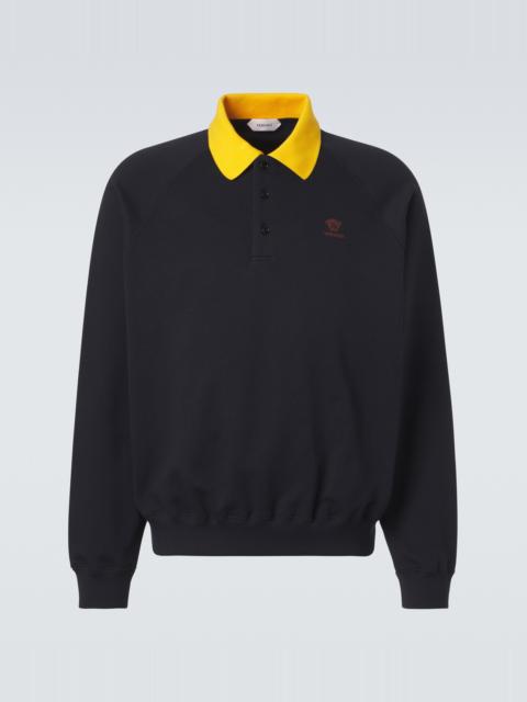 VERSACE Embroidered cotton jersey polo sweatshirt