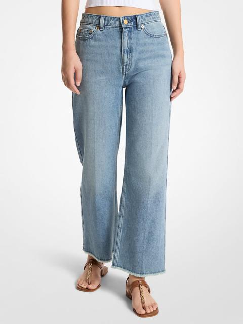 MICHAEL KORS Eloise Frayed Denim Cropped Wide-Leg Jeans