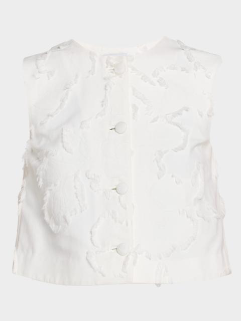ADAM LIPPES Remo Fringed Crepe Button-Front Sleeveless Top