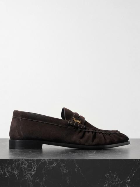 SAINT LAURENT Le Loafer embellished suede loafers Brown