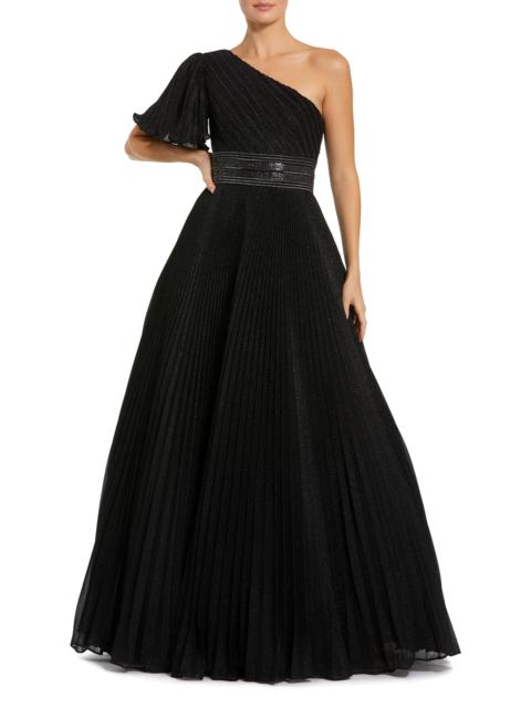MAC DUGGAL Women's Ieena 1 Pleated Georgette One-Shoulder Gown - Black