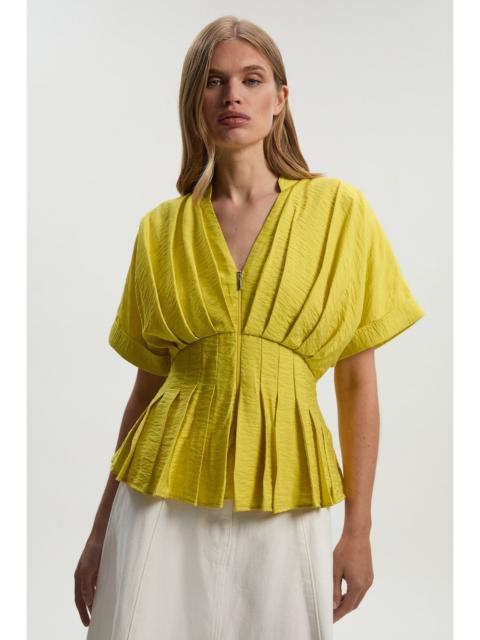 KAREN MILLEN Pleated Neck Tie Detail Woven Short Sleeve Shirt