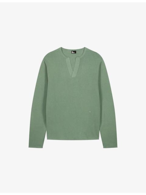 The Kooples Brand-Embroidered Tunisian-Collar Cotton-Knit Sweatshirt