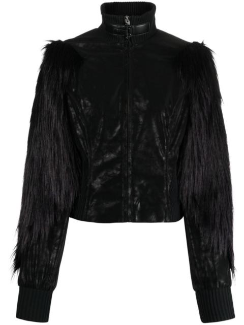MISBHV logo-engraved faux-fur biker jacket