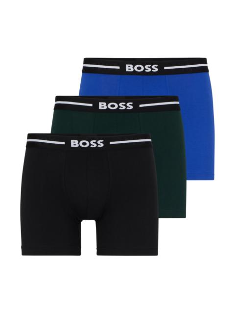 BOSS THREE-PACK OF STRETCH-COTTON BOXER BRIEFS WITH LOGOS