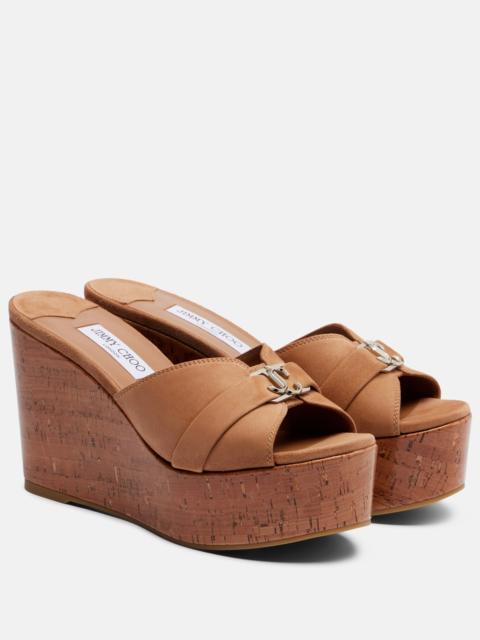 JIMMY CHOO Leda suede wedge mules