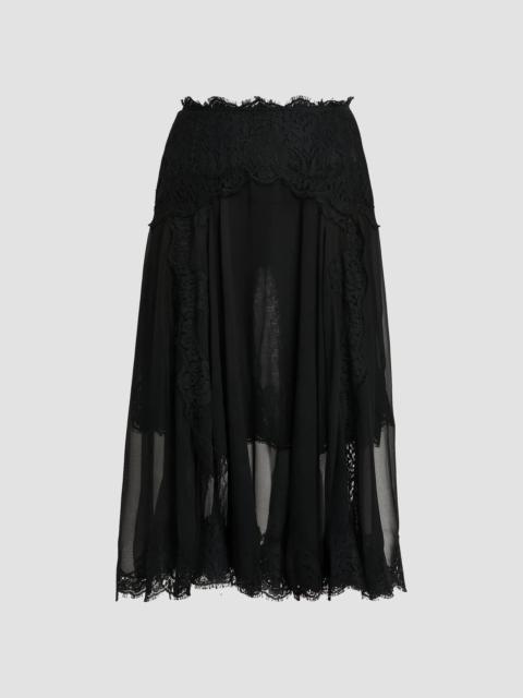 Dolce & Gabbana Women's Lace-Trimmed Chiffon Knee-Length Skirt - Nero