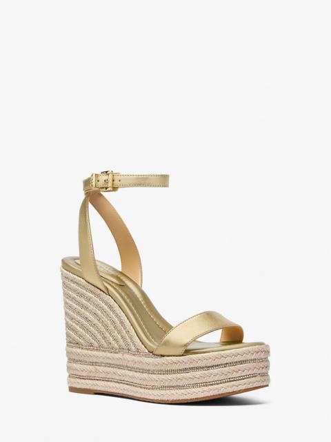 MICHAEL KORS Leighton Metallic Leather Wedge Sandal