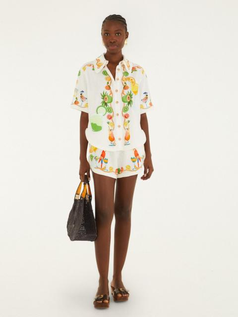 FARM RIO Off-White Biricutico Scarf Embroidered Drawstring Shorts