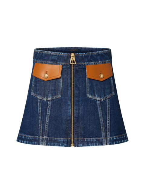 Louis Vuitton Leather Accent Denim Mini Skirt