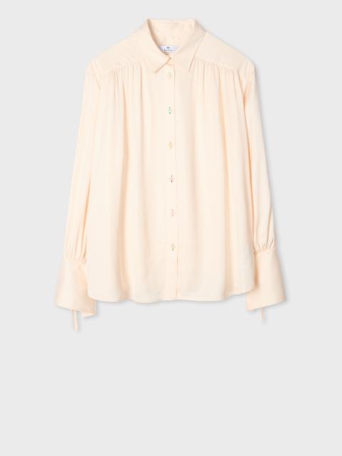 Paul Smith Women's Cream Gathered Blouse with Tie Sleeves