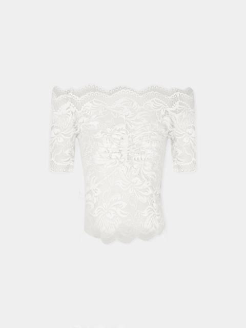 rabanne IVORY LACE TOP WITH BARDOT COLLAR