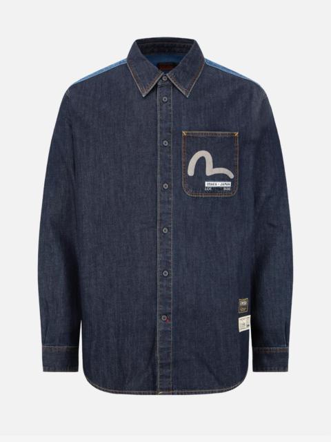 EVISU GODHEAD CAMOUFLAGE PRINT DENIM SHIRT