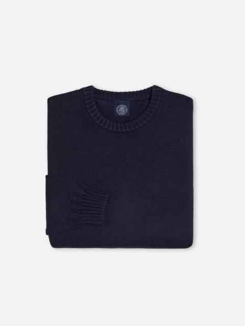J. PRESS NAVY FINE KNIT COTTON CREWNECK SWEATER - TRIM FIT