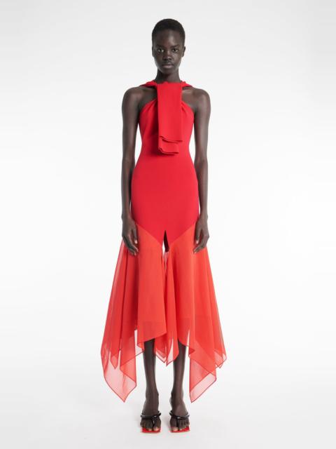 A.W.A.K.E. MODE KNIT DRESS WITH ORGANZA INSERTS RED