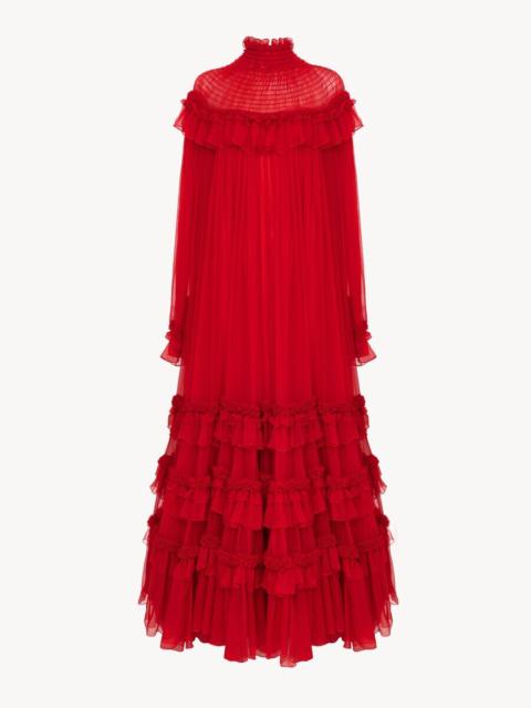 Chloé HIGH-NECK RUFFLED LONG DRESS IN SILK MOUSSELINE