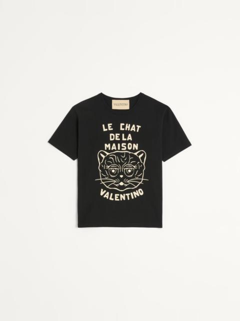 Valentino COTTON T-SHIRT WITH CHAT DE LA MAISON PRINT