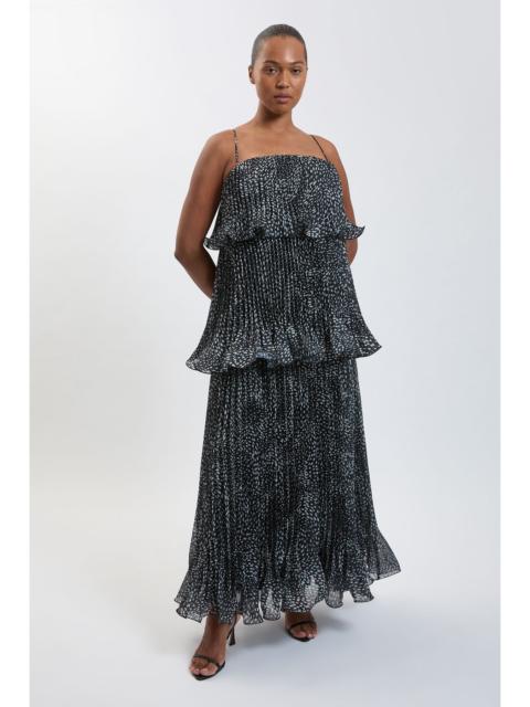 KAREN MILLEN Plus Size Spot Print Pleated Slub Organdie Peplum Woven Maxi Dress