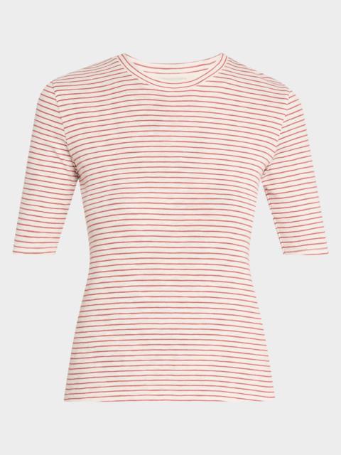 Vince Stripe Elbow-Sleeve Top