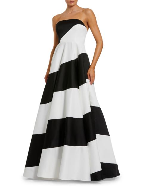 MAC DUGGAL Women's Striped Bandeau Fit & Flare Gown - Black Ivory