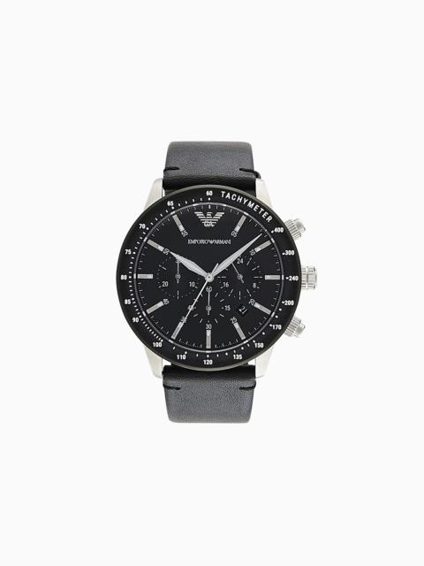 EMPORIO ARMANI MEN'S CHRONOGRAPH BLACK LEATHER WATCH