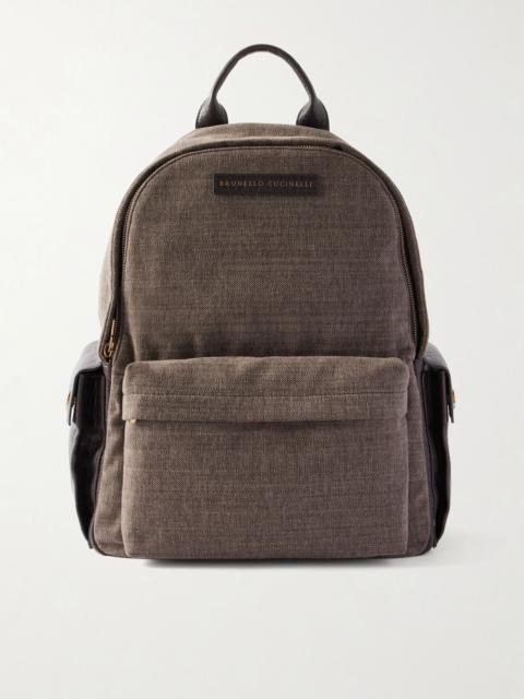 Brunello Cucinelli Leather-Trimmed Woven Backpack Brown