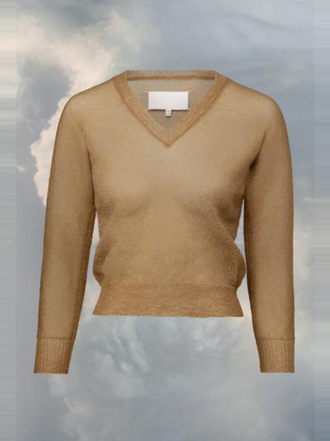 Translucent knit V-neck top