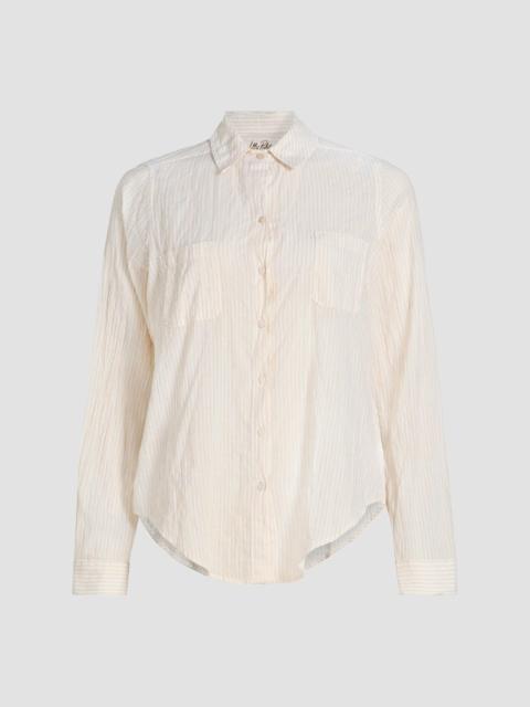 Lilly Pulitzer Women's Sea View Oxford Striped Shirt - Wicker Tan Light White Stripe