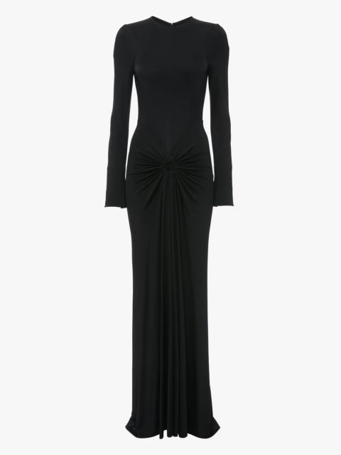 Victoria Beckham Long Sleeve Gathered Midi Dress In Black