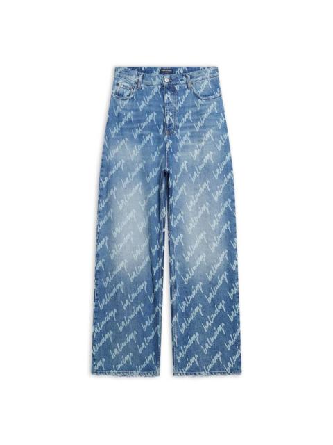 BALENCIAGA Men's Allover Logo Large Fit Pants in Indigo