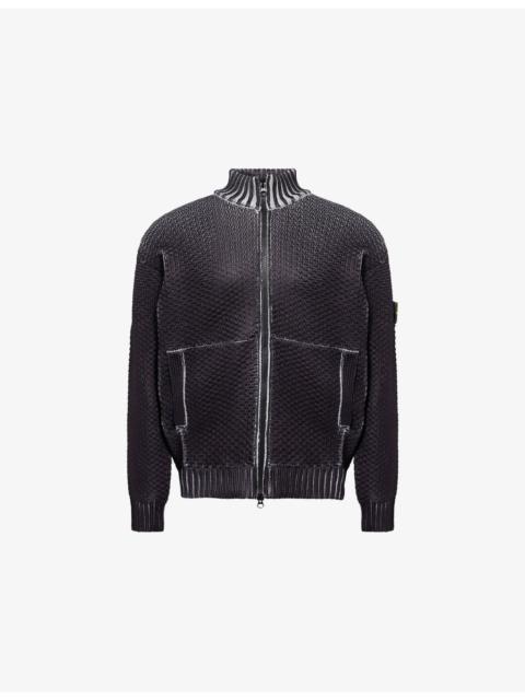 Sublimatic-Print Textured Woven-Knitted Cardigan