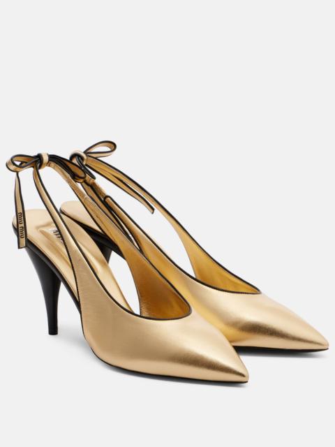 Metallic leather slingback pumps