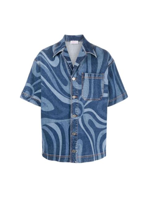 Marmo-print denim shirt