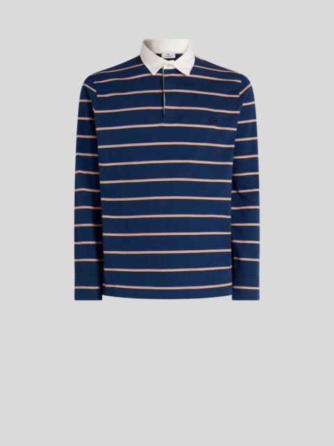 Etro LONG-SLEEVED COTTON POLO SHIRT WITH SHIRT COLLAR AND STRIPED MOTIF