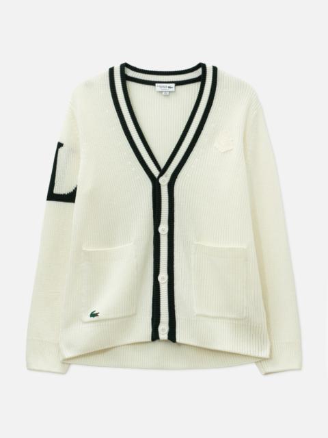 LACOSTE BADGE ACCENT WOOL BLEND GOLF CARDIGAN