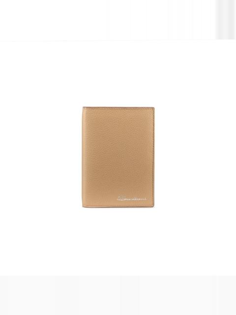 Santoni Beige tumbled leather passport case