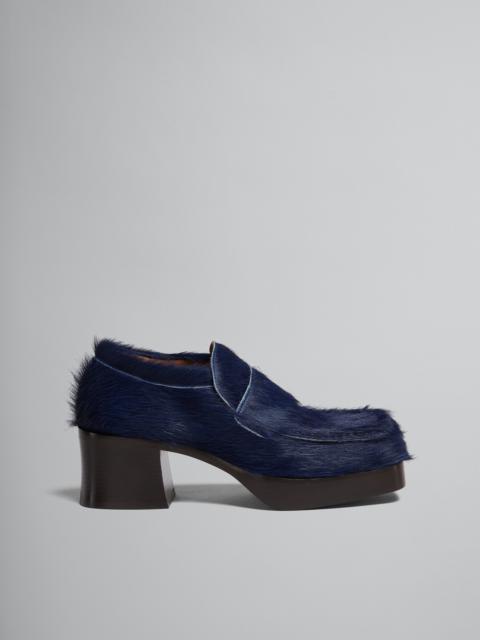 Marni DARK BLUE LONG HAIR CALFSKIN HEELED LOAFER