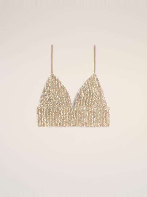AMI Paris BEIGE CROPPED TOP WITH SEQUIN EMBROIDERY