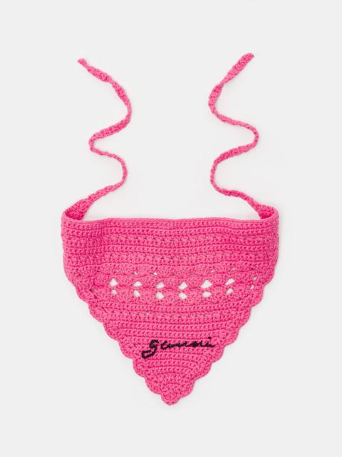 GANNI Cotton Crochet Bandana in Shocking Pink