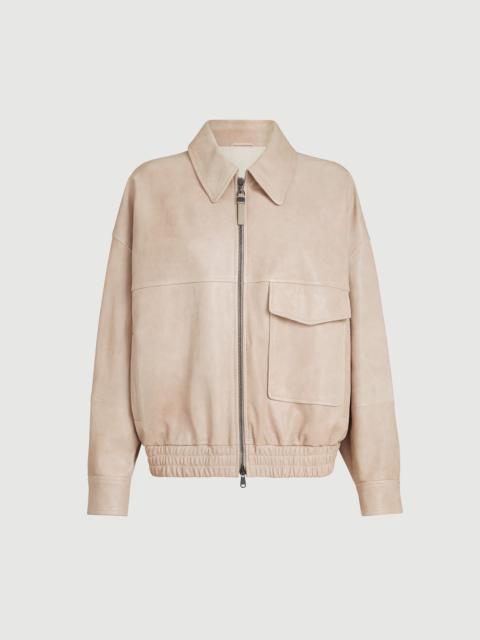 Brunello Cucinelli Glossy nappa leather outerwear jacket with monili