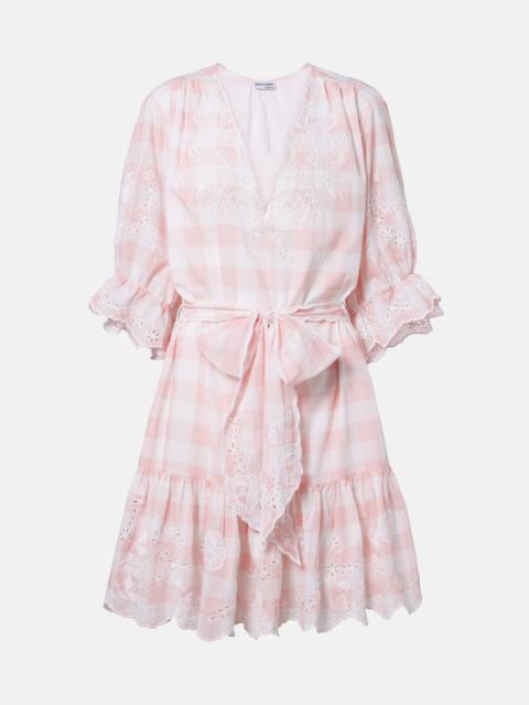 juliet dunn Broderie anglaise checked cotton poplin minidress