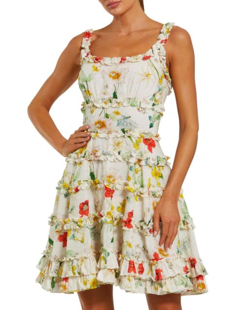 MAC DUGGAL Women's Floral Ruffle Scoopneck Minidress - Ivory Multi