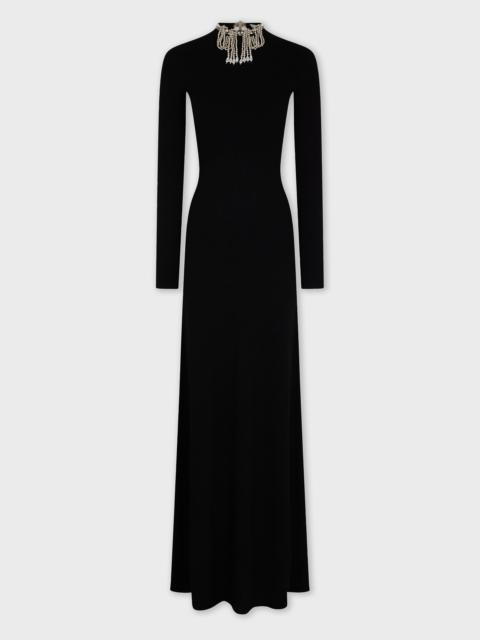 rabanne LONG BACKLESS KNIT DRESS WITH EMBROIDERIES