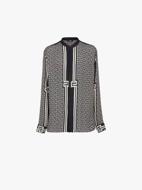 Balmain Oversized ivory and black cuprammonium rayon shirt with Balmain monogram print