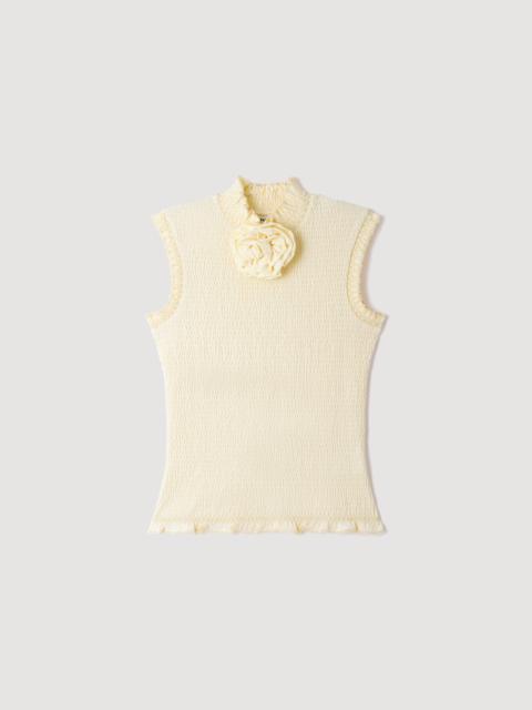 Sandro SMOCKED T-SHIRT WITH FLOWER DETAIL